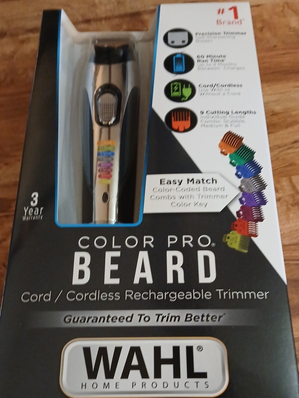 Wahl Color Pro Beard Trimmer in Silver with Color Guide Combs
